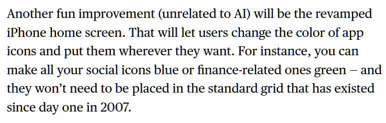 古尔曼：苹果 iOS 18 将提供更多主屏幕定制功能，支持更改 App 图标颜色  第2张