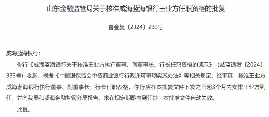 宋学峰、王业方获批担任威海蓝海银行董事长、行长  第2张